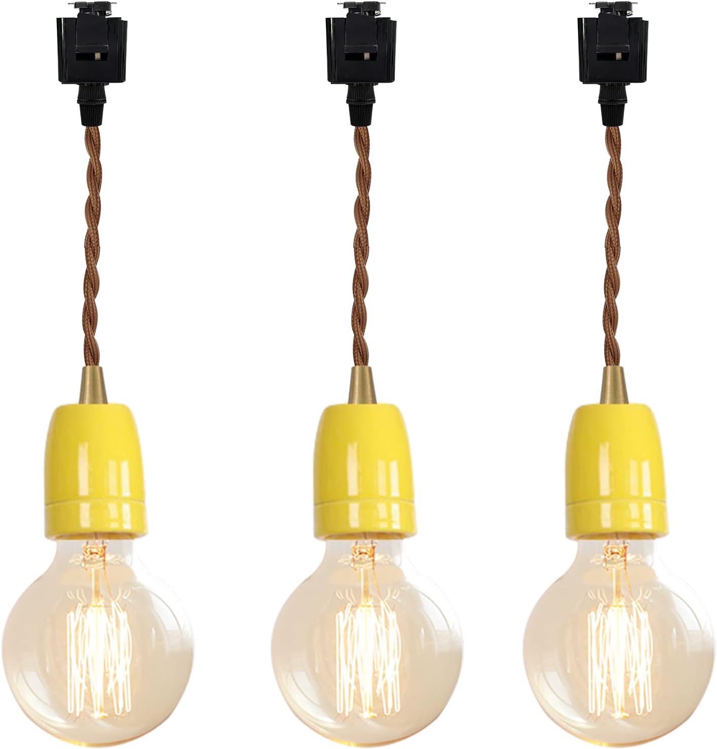 Yellow E26 Ceramic Base Track Lighting Set of Three Pendant Fixtures