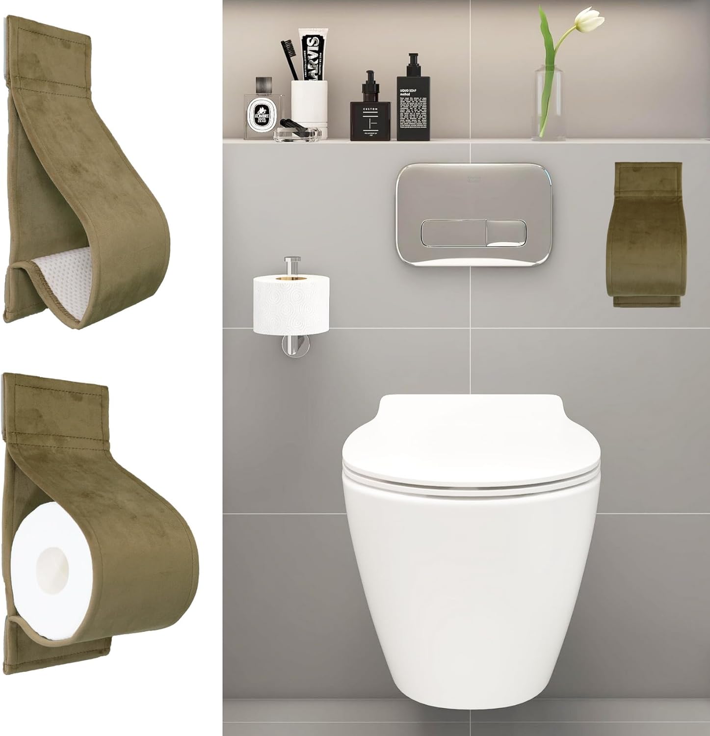 Toilet Paper Holder Wall Mount No-Drill Waterproof Small Bathroom Camel