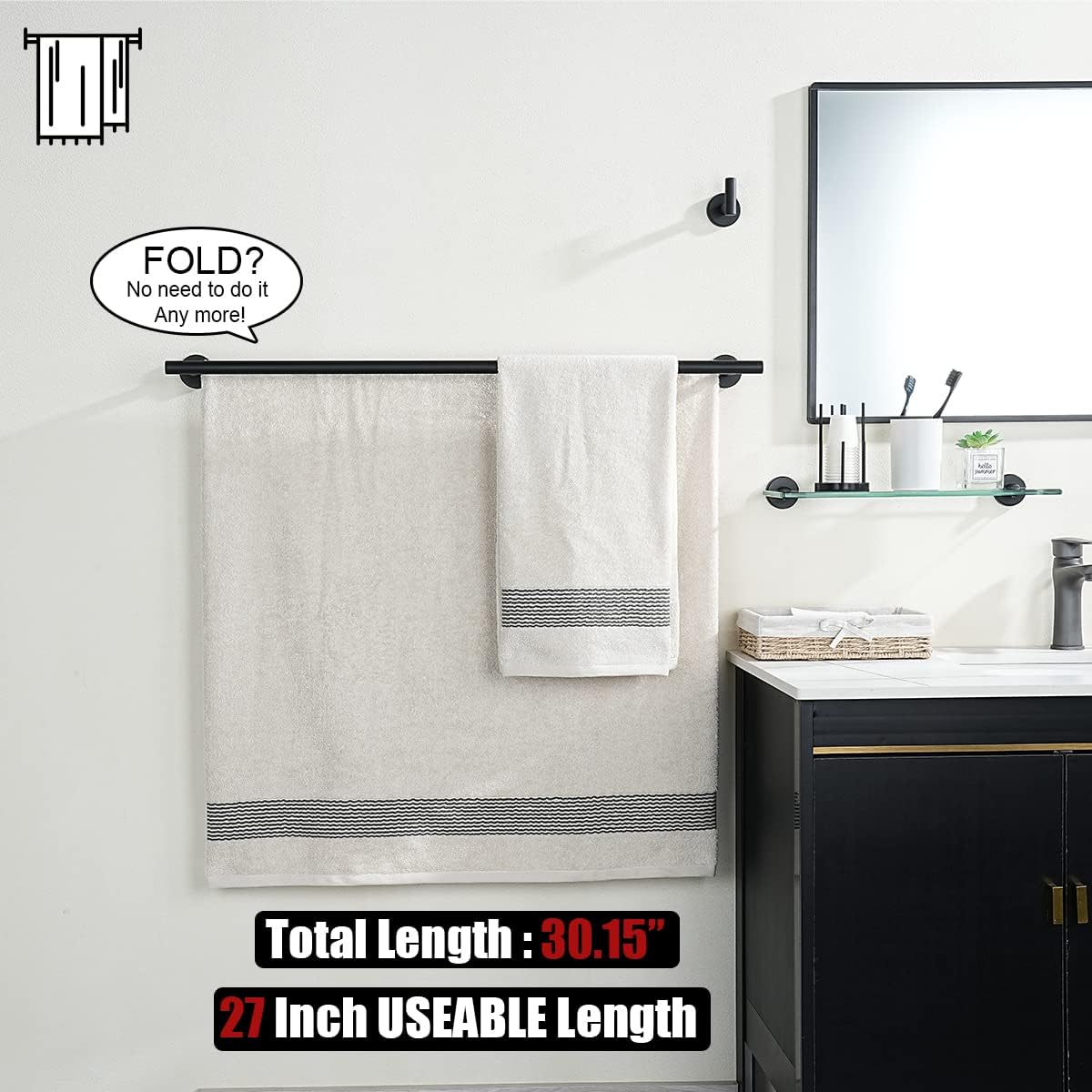JQK Double Bath Towel Bar Matte Black