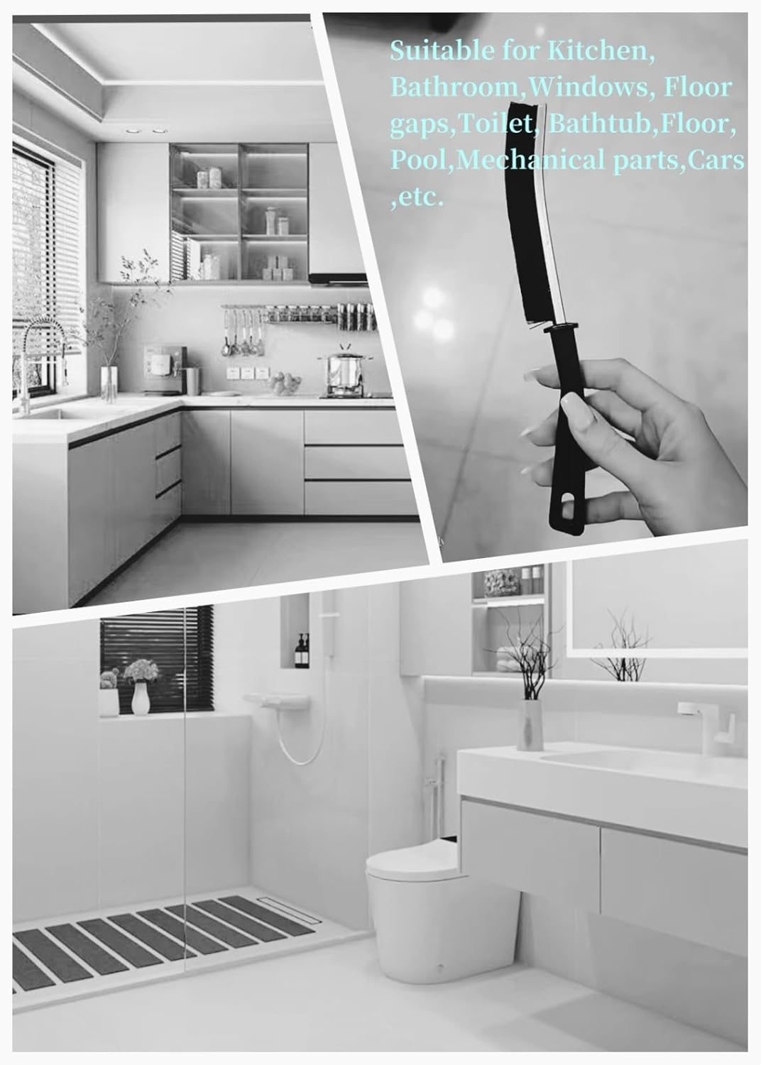 Hard Bristle Crevice Cleaning Brush 15-Degree Angle for Kitchen and Toilet