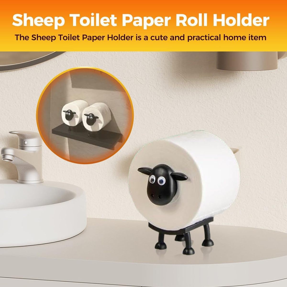 Decorative Sheep Toilet Paper Holder with Black and White Design