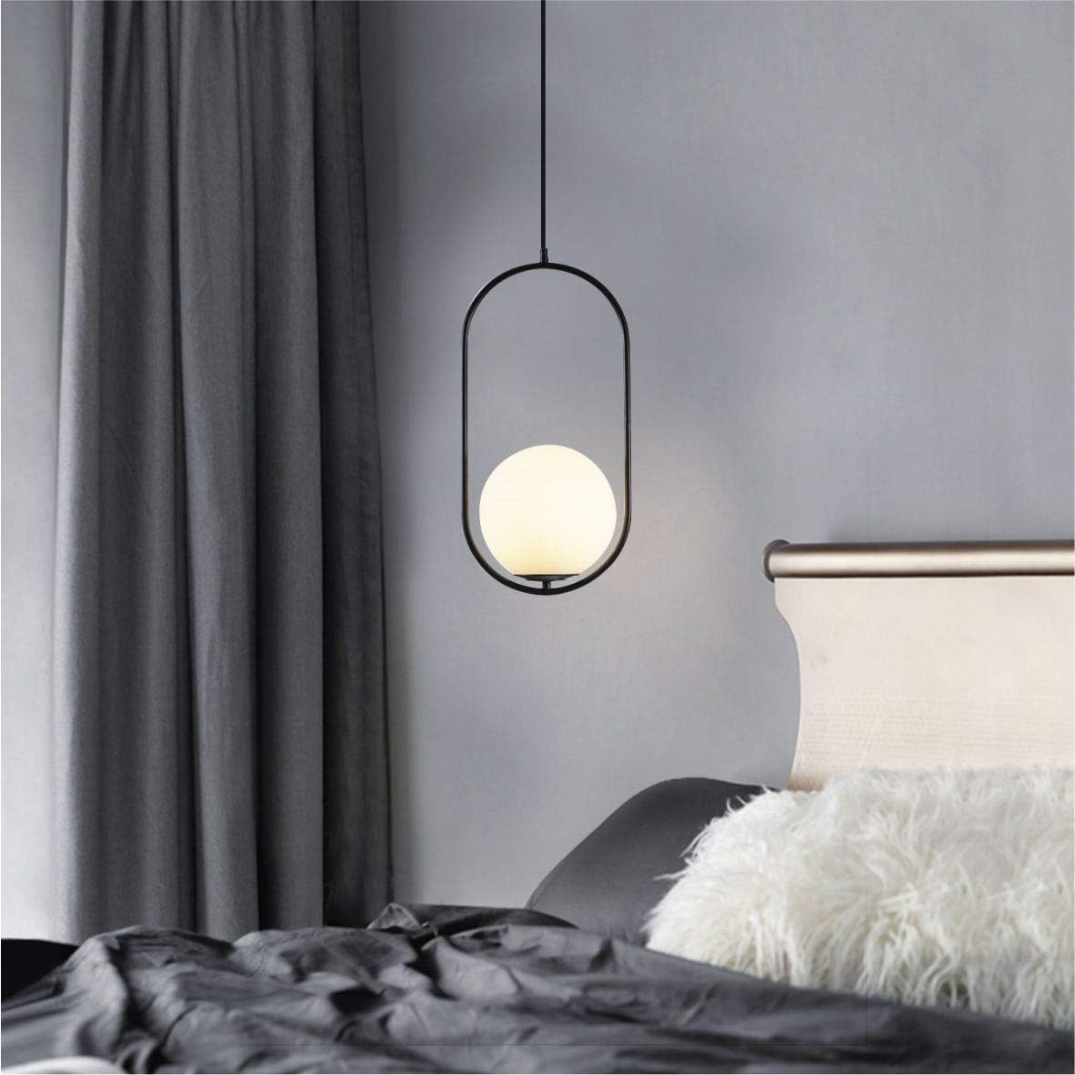 Modern Matte Black Pendant Light with White Glass Shade
