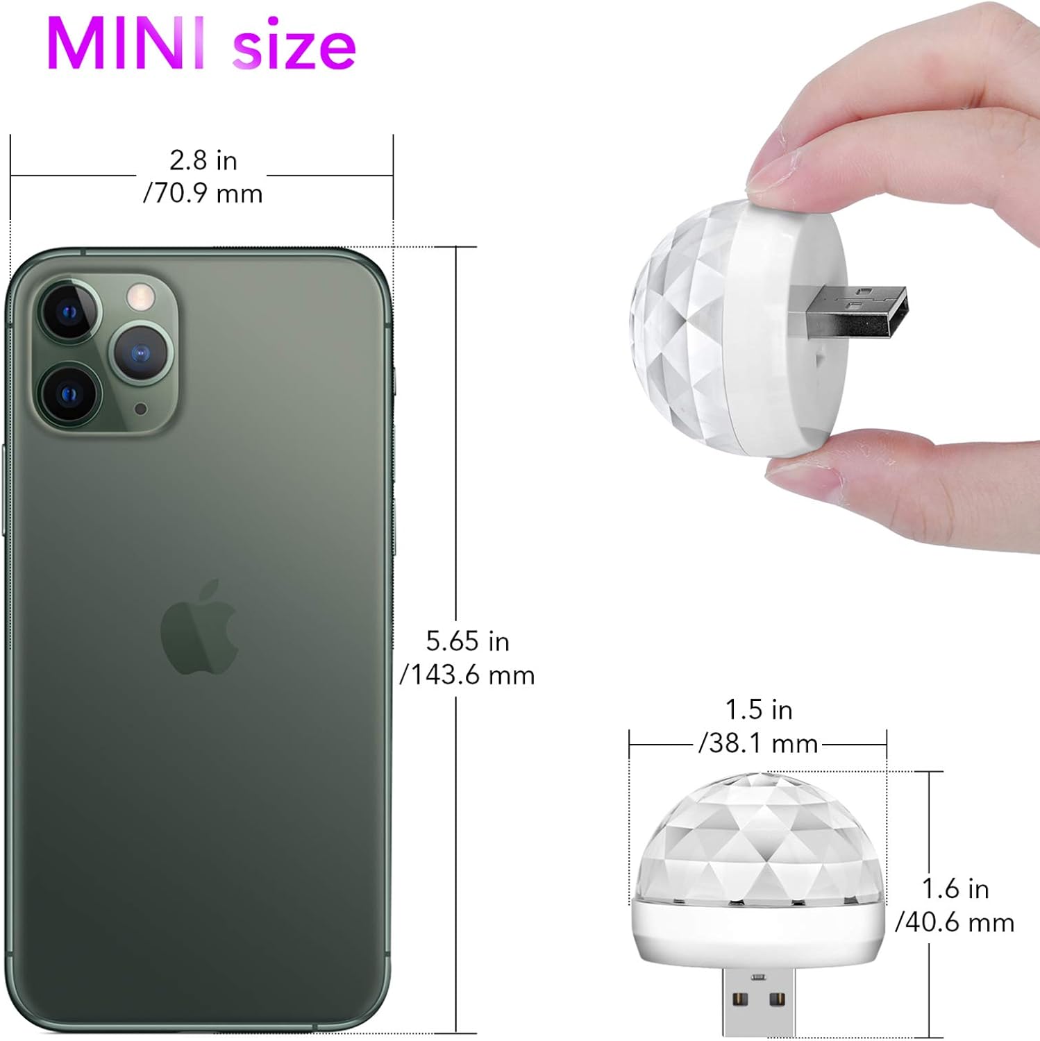 USB Mini Disco Ball Lights with 3 Adapters 2 Packs