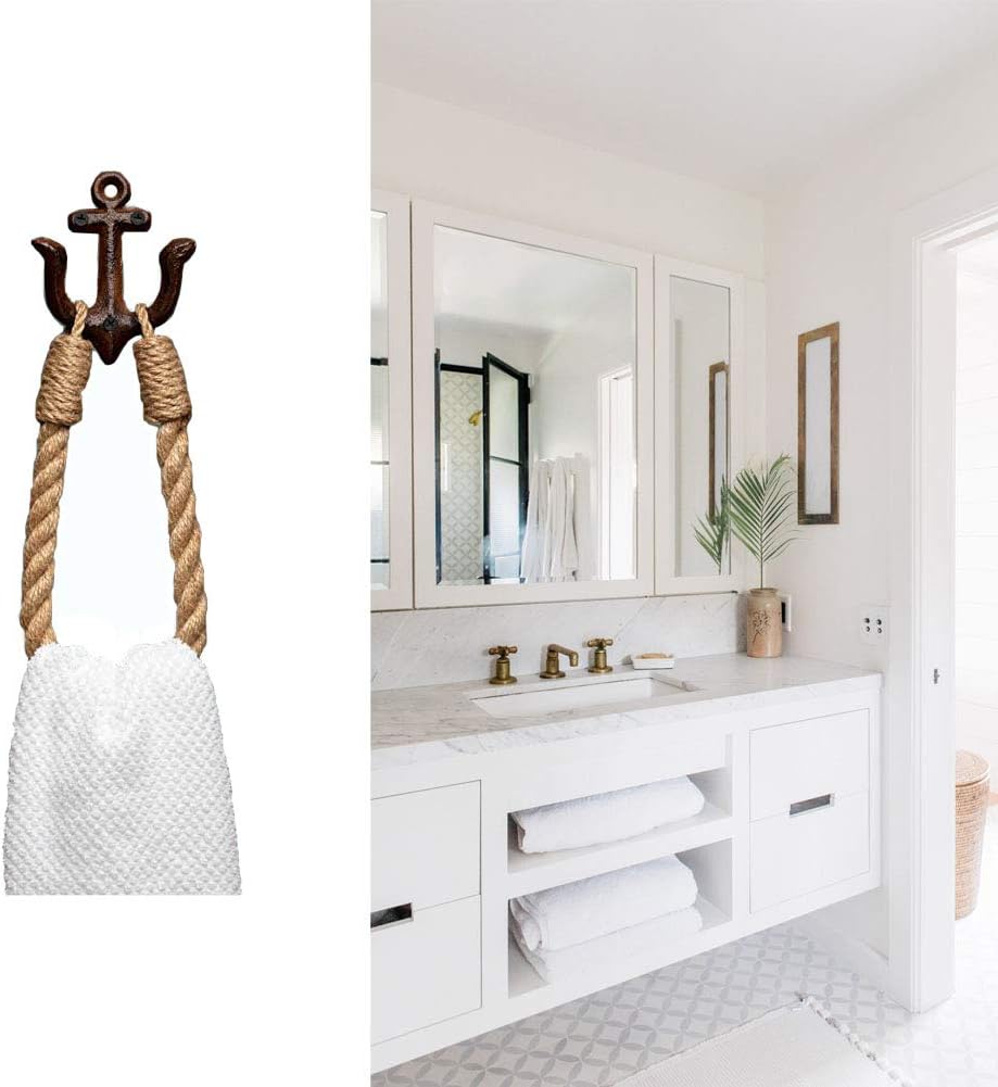 KiaoTime Nautical Rope Toilet Paper Holder with Anchor Hook Design