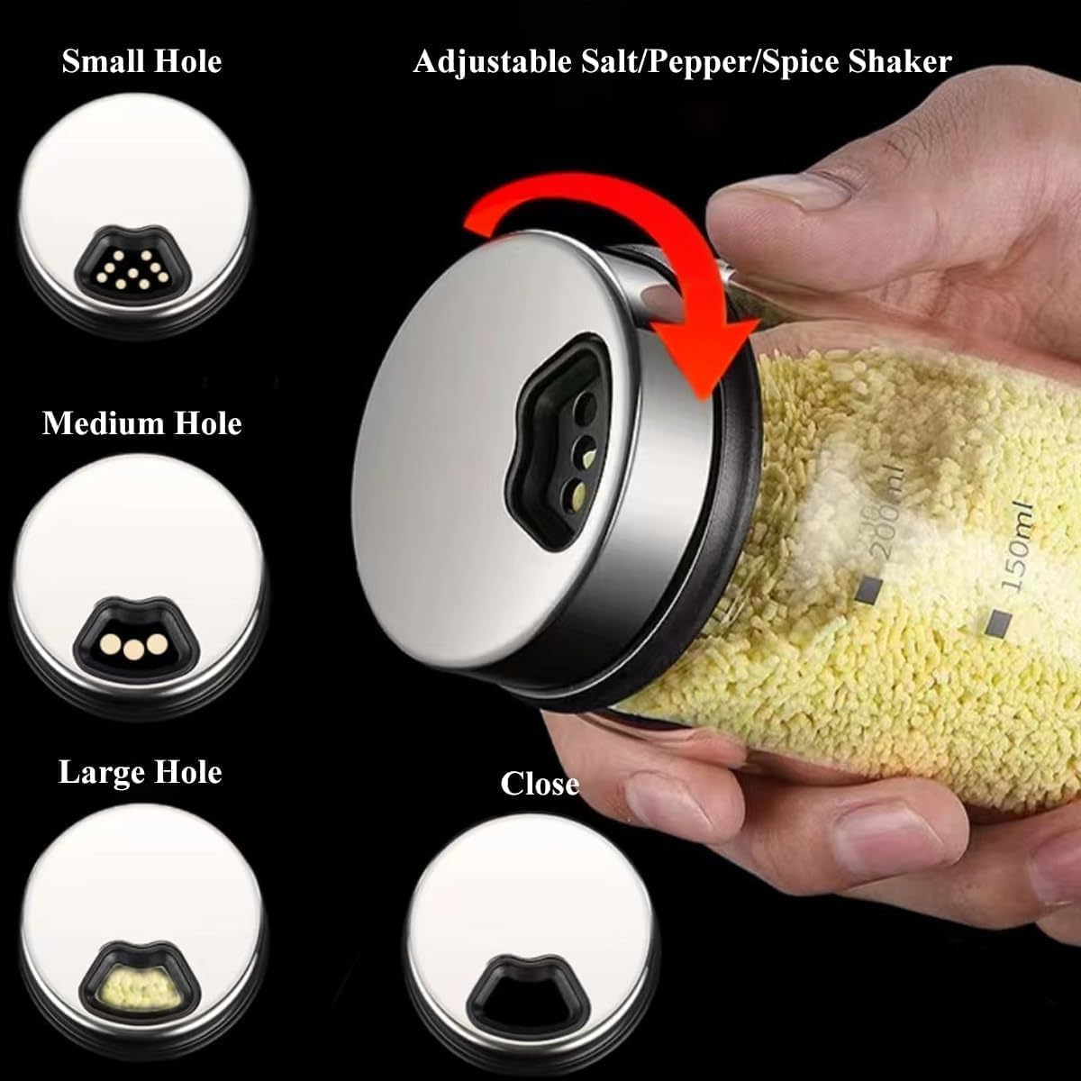 Verdental 7 oz Clear Glass Salt Pepper Shakers with Adjustable Lid
