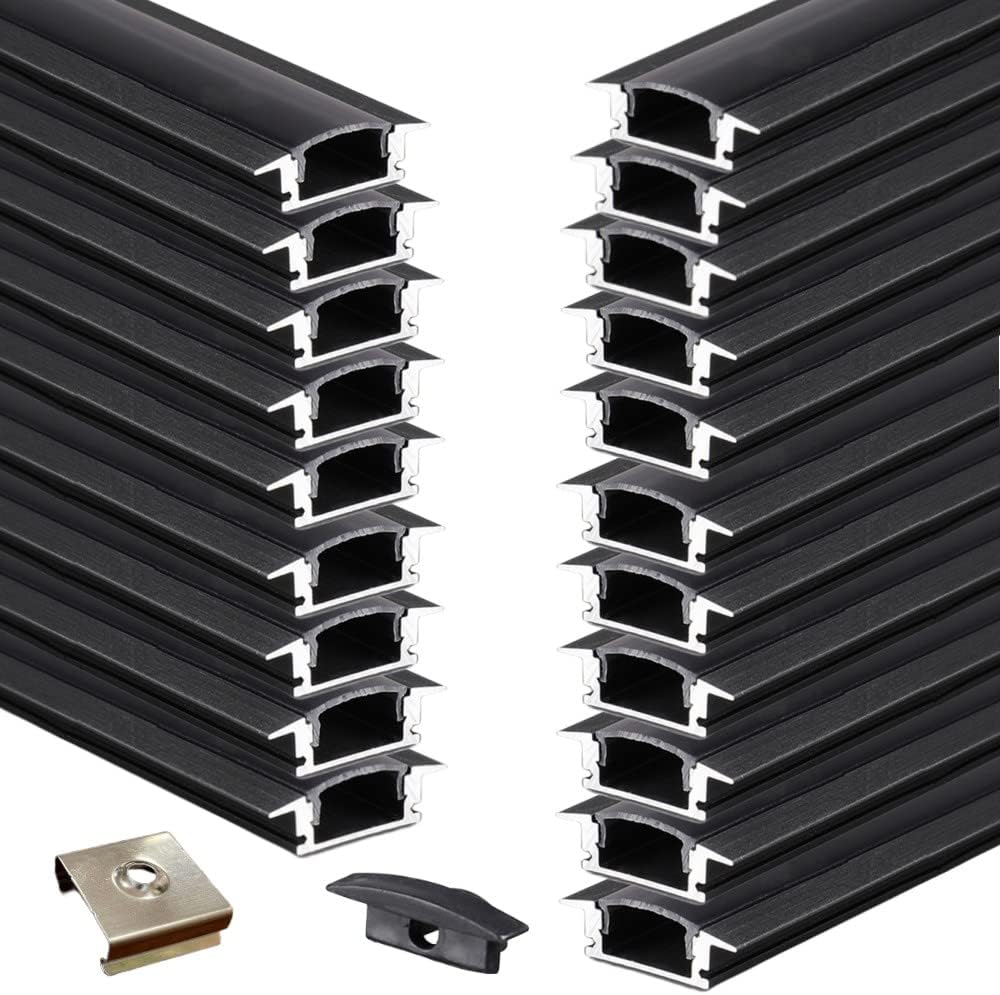 20-Pack U-Shape LED Diffuser Aluminum Channel with PC Black Cover