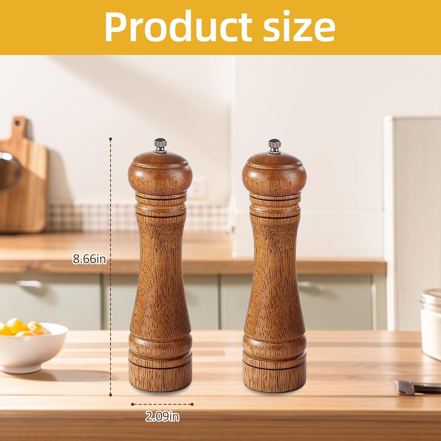 Wooden Salt Pepper Grinder Set with 8 Inch Tall Design 1
