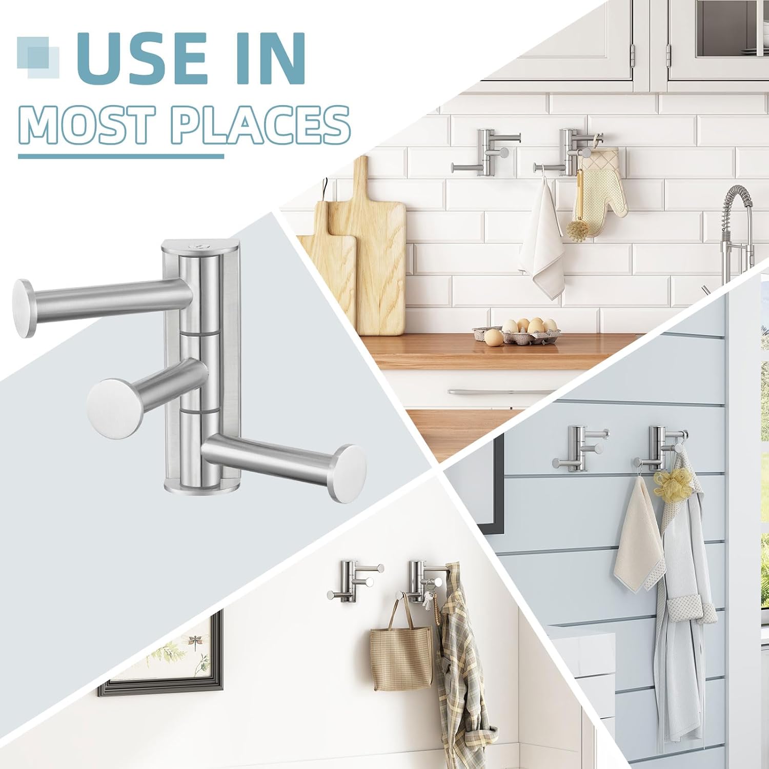Angle Simple 2 Pack Towel Hook Swivel Brushed Nickel
