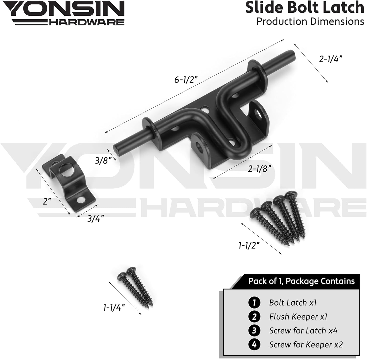 4-Piece Slide Bolt Gate Latch Black - Heavy Duty for Wooden Fence