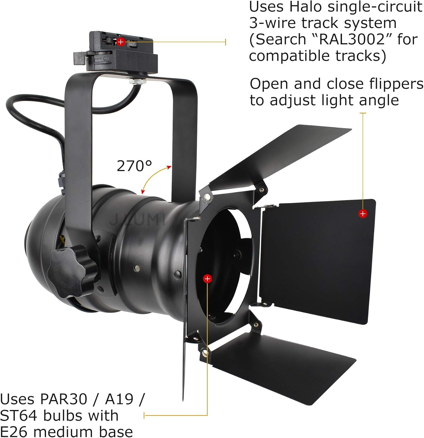 JLUMI TRK9000 Track Light Head with Flippers Black Frost Finish