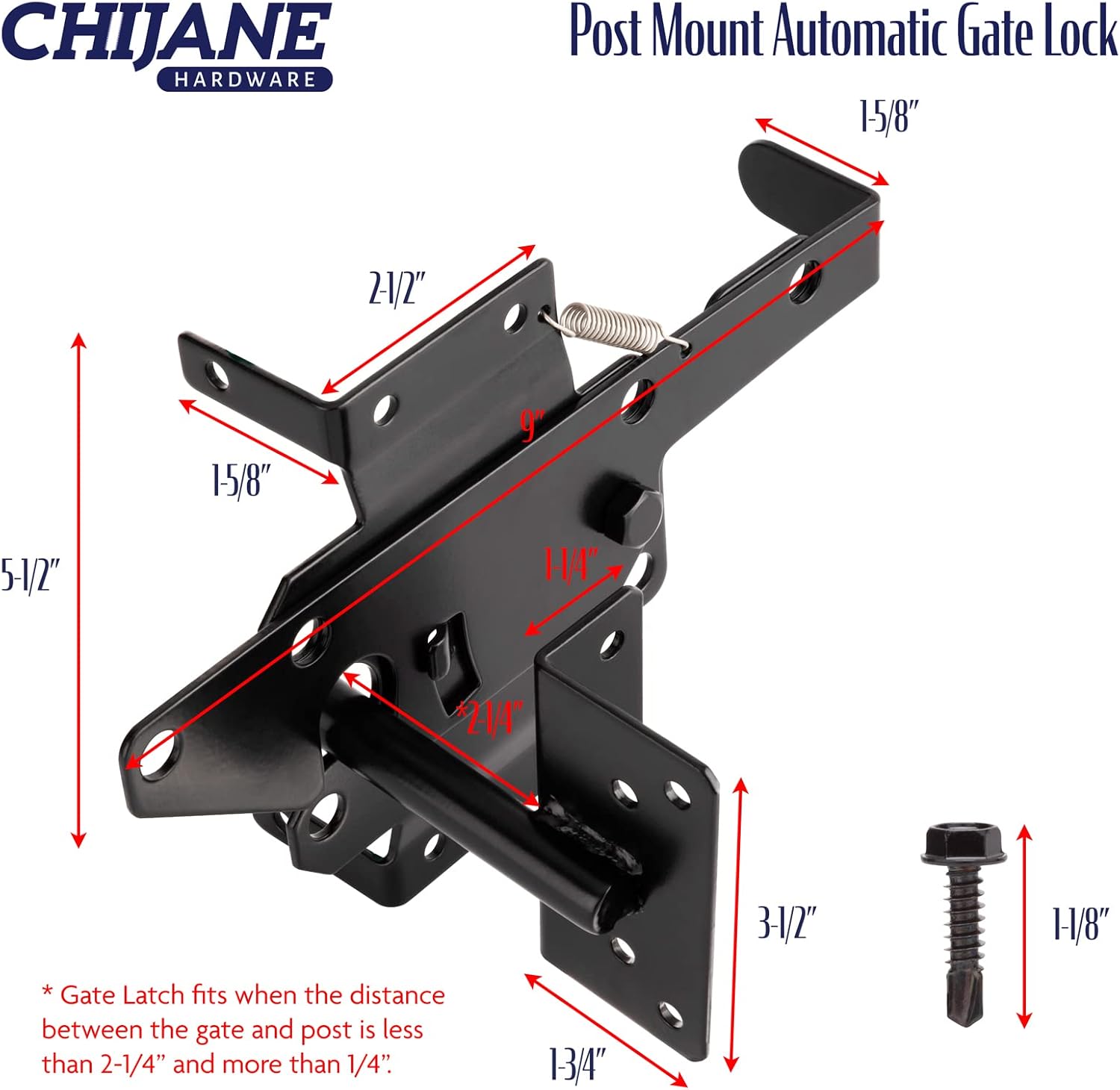 Heavy Duty Outdoor Fence Gate Latch with Black Powder Coat Finish