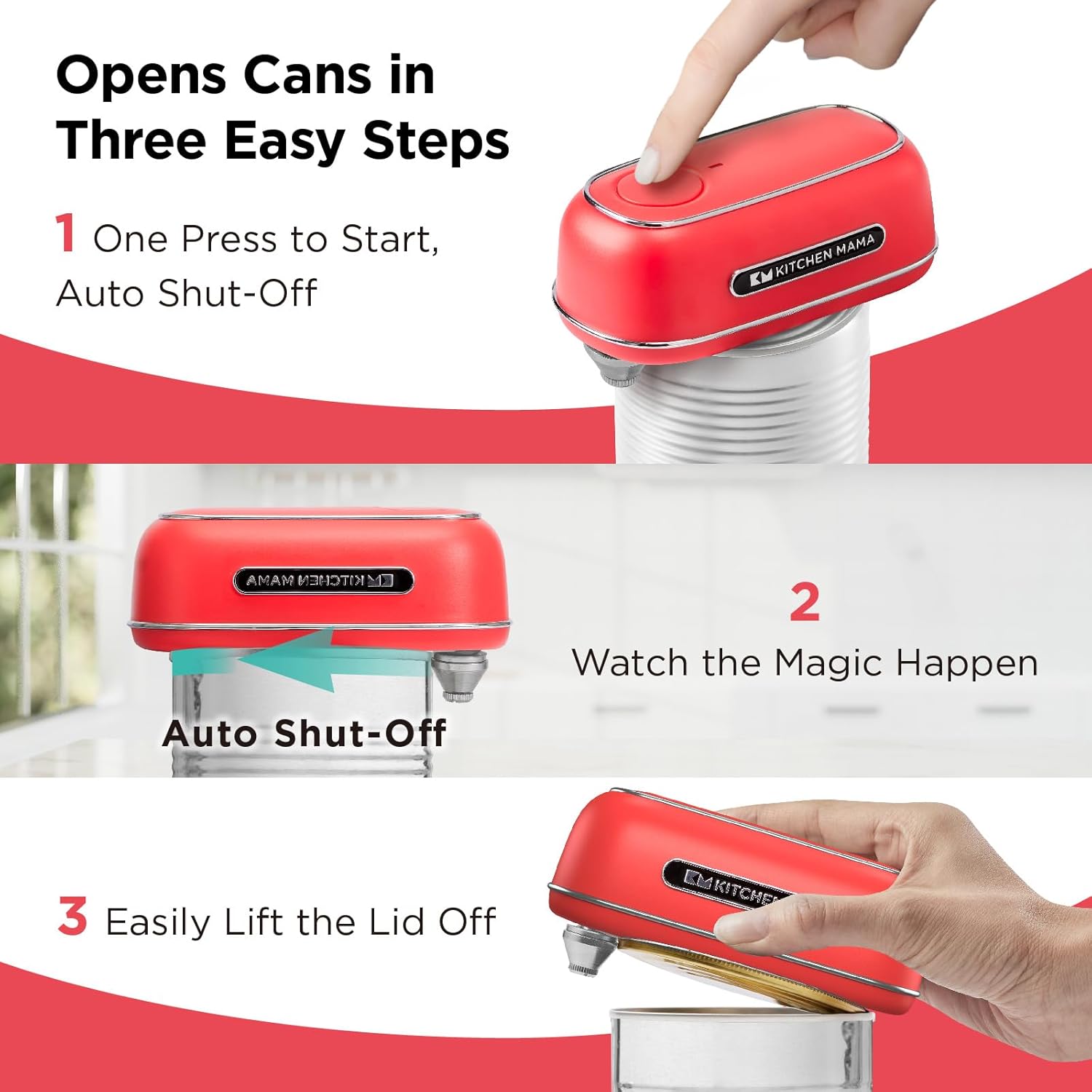 Kitchen Mama Orbit One Electric Can Opener Red
