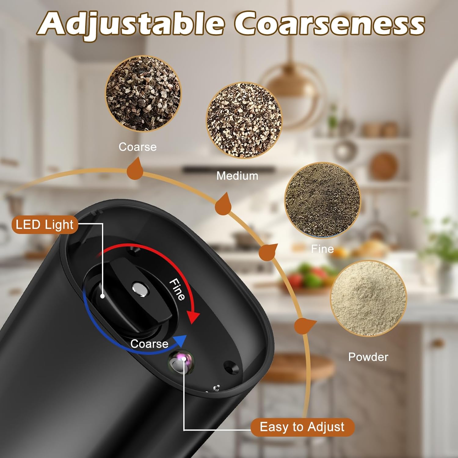 Electric Salt Pepper Grinder Set with LED Light and Adjustable Coarseness