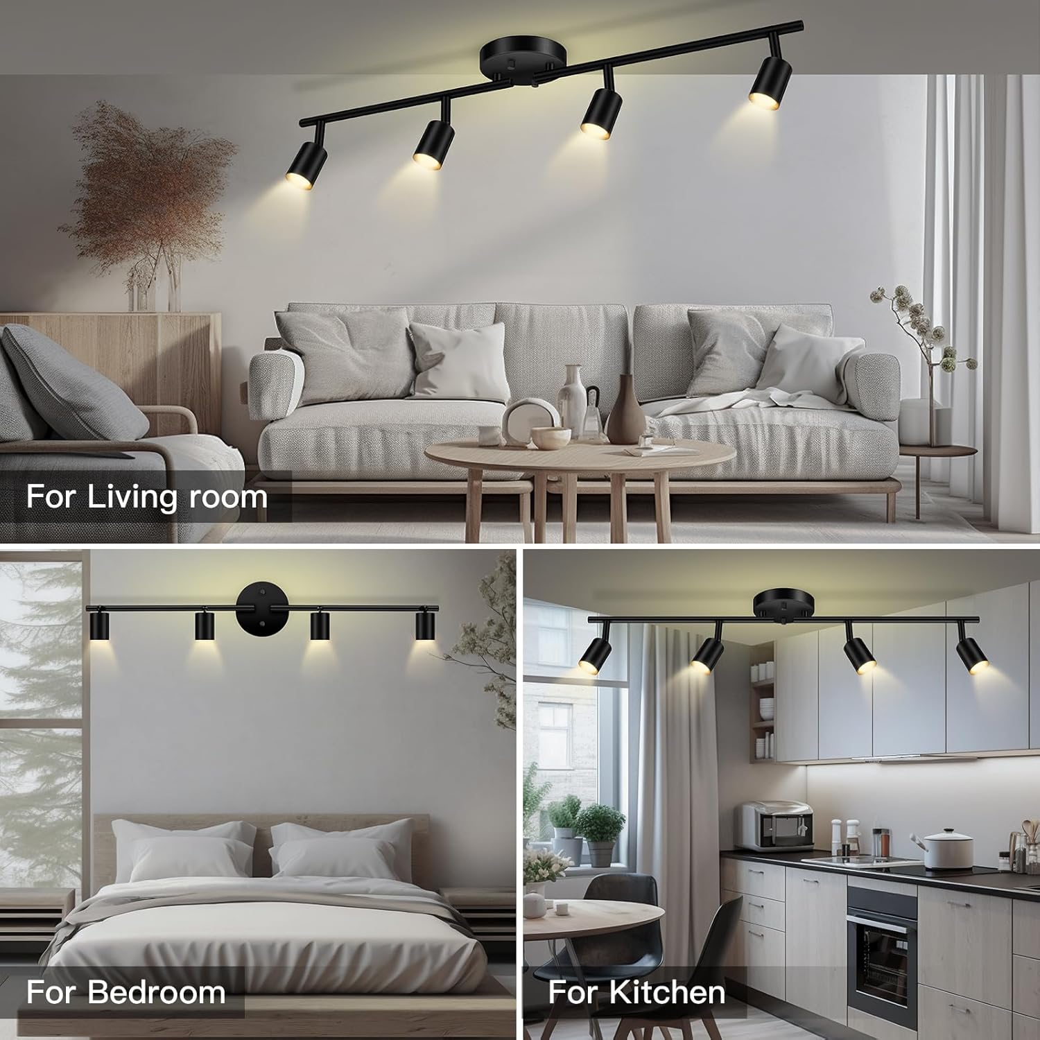 BoostArea 4 Light Track Lighting Kit 16W LED Black with Acrylic Bubble Lampshade