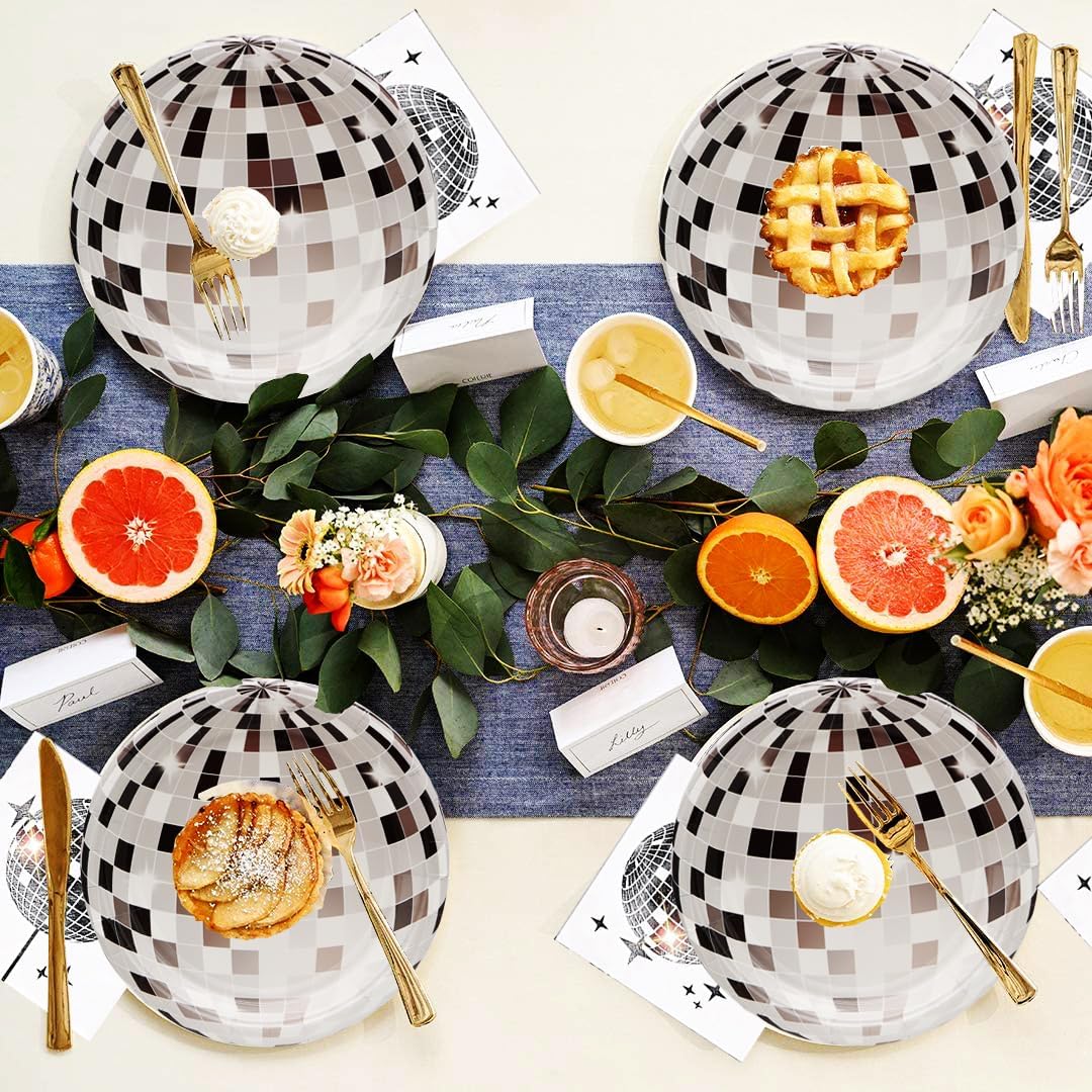 HSPAIDYP 80Pcs 7 Silver Disco Paper Plates