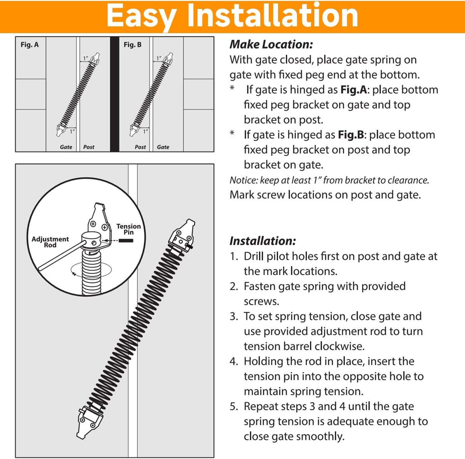 14-inch Heavy-DutyOutdoor Gate Spring Adjustable Self-Closing