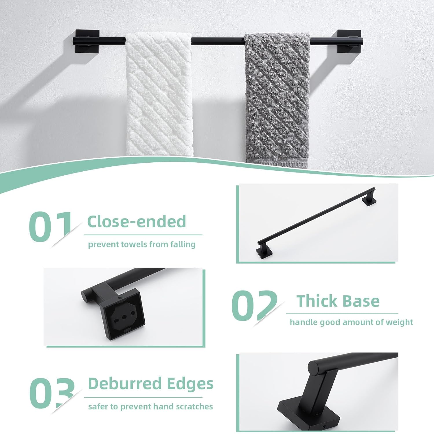 Suyar Matte Black Bathroom Hardware Set 4 PCS