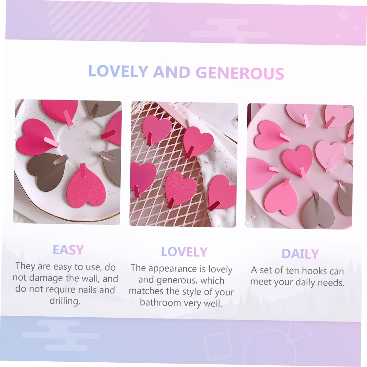 Jojofuny Heart-Shaped Hooks 10 Pack Wall Mount Storage Towel Hanger