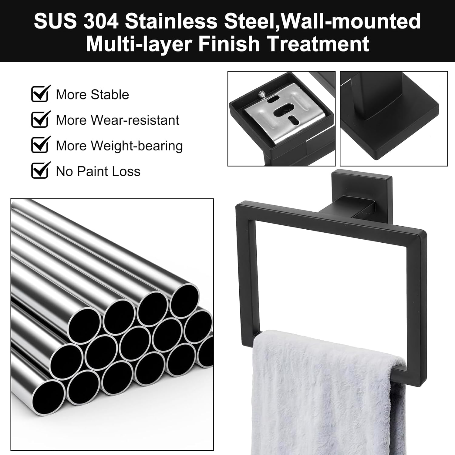 mekueeex Hand Towel Ring 2 Pack Matte Black