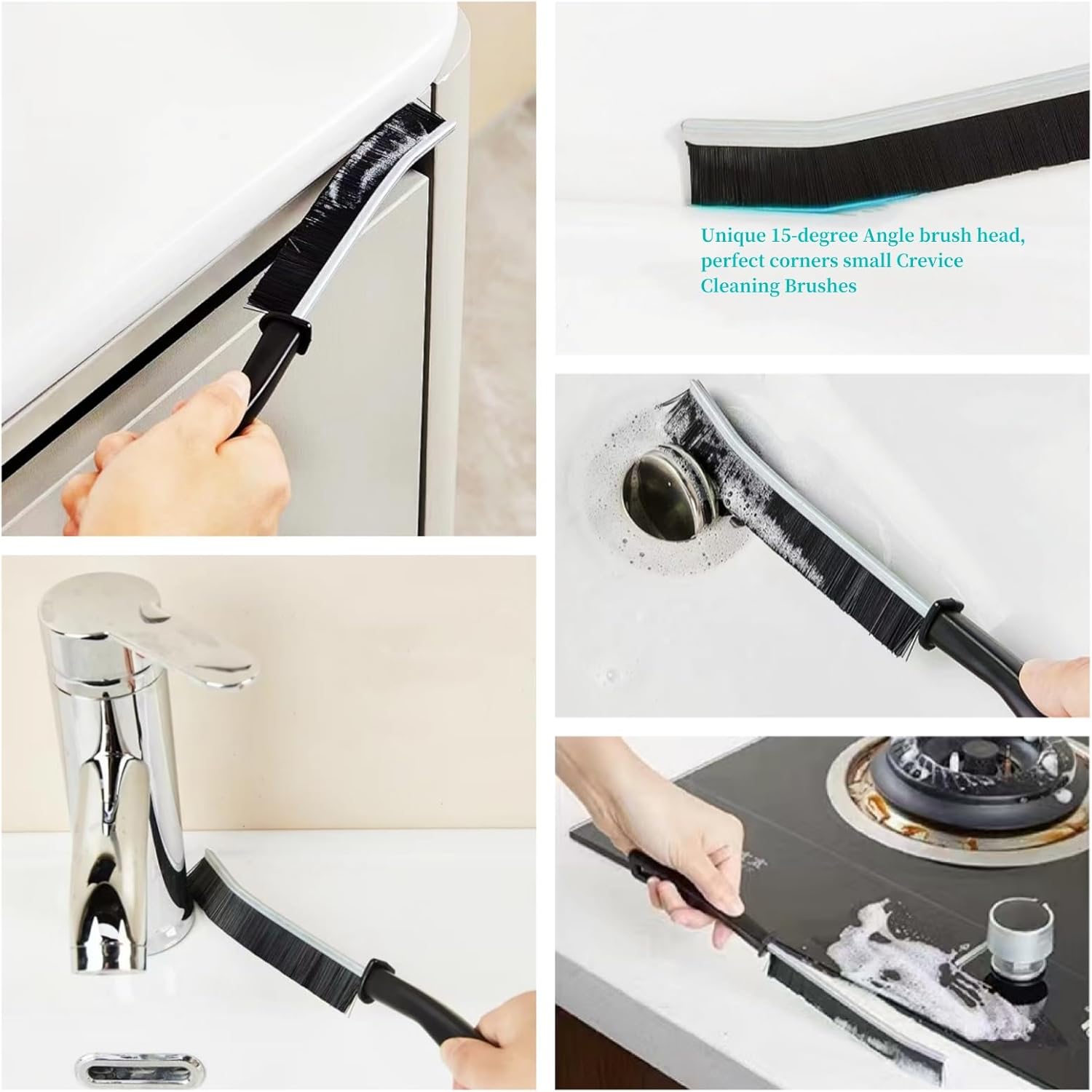 Hard Bristle Crevice Cleaning Brush 15-Degree Angle for Kitchen and Toilet