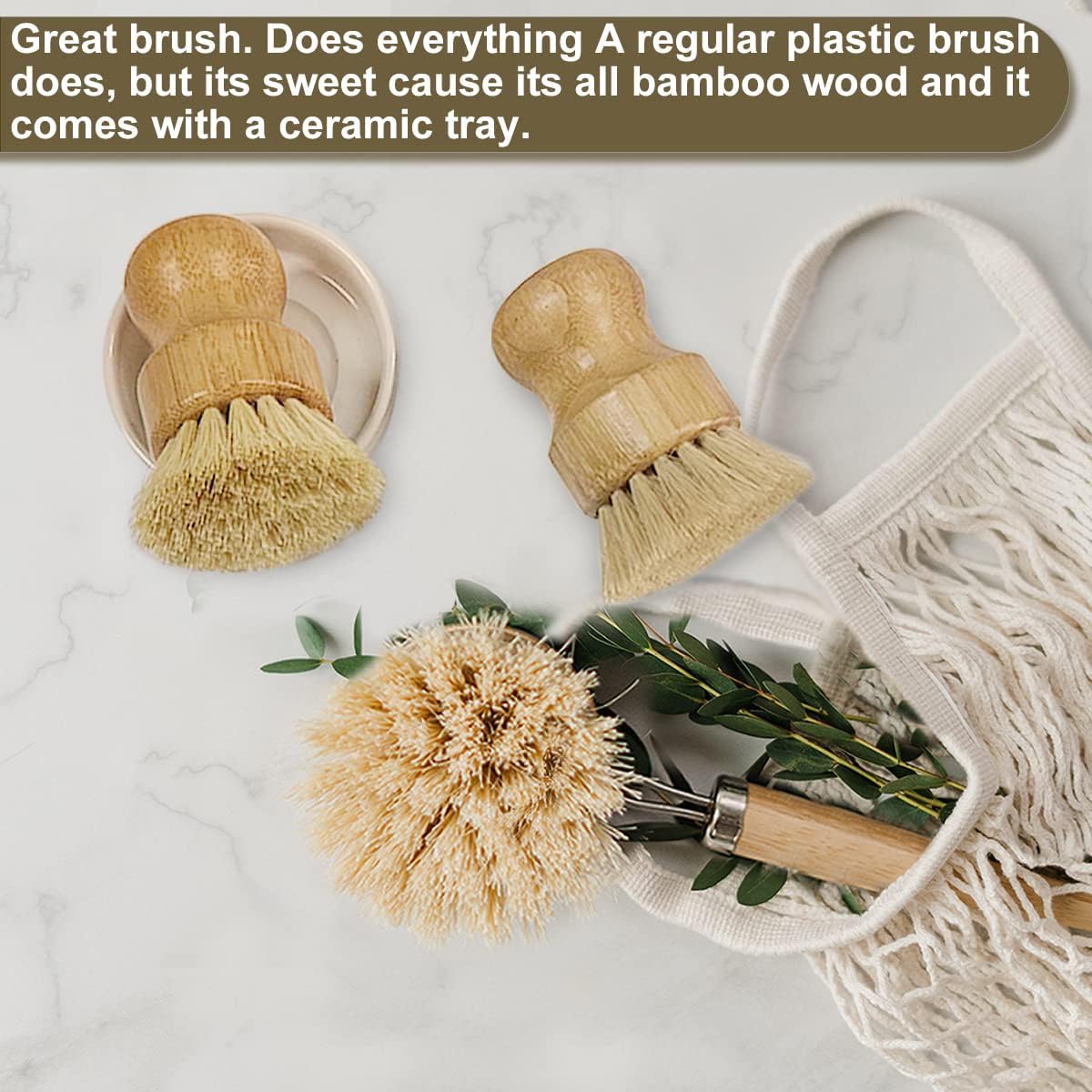 AMERWASH PLUS Brush Set - Bamboo Natural Bristles for Kitchen Cleaning
