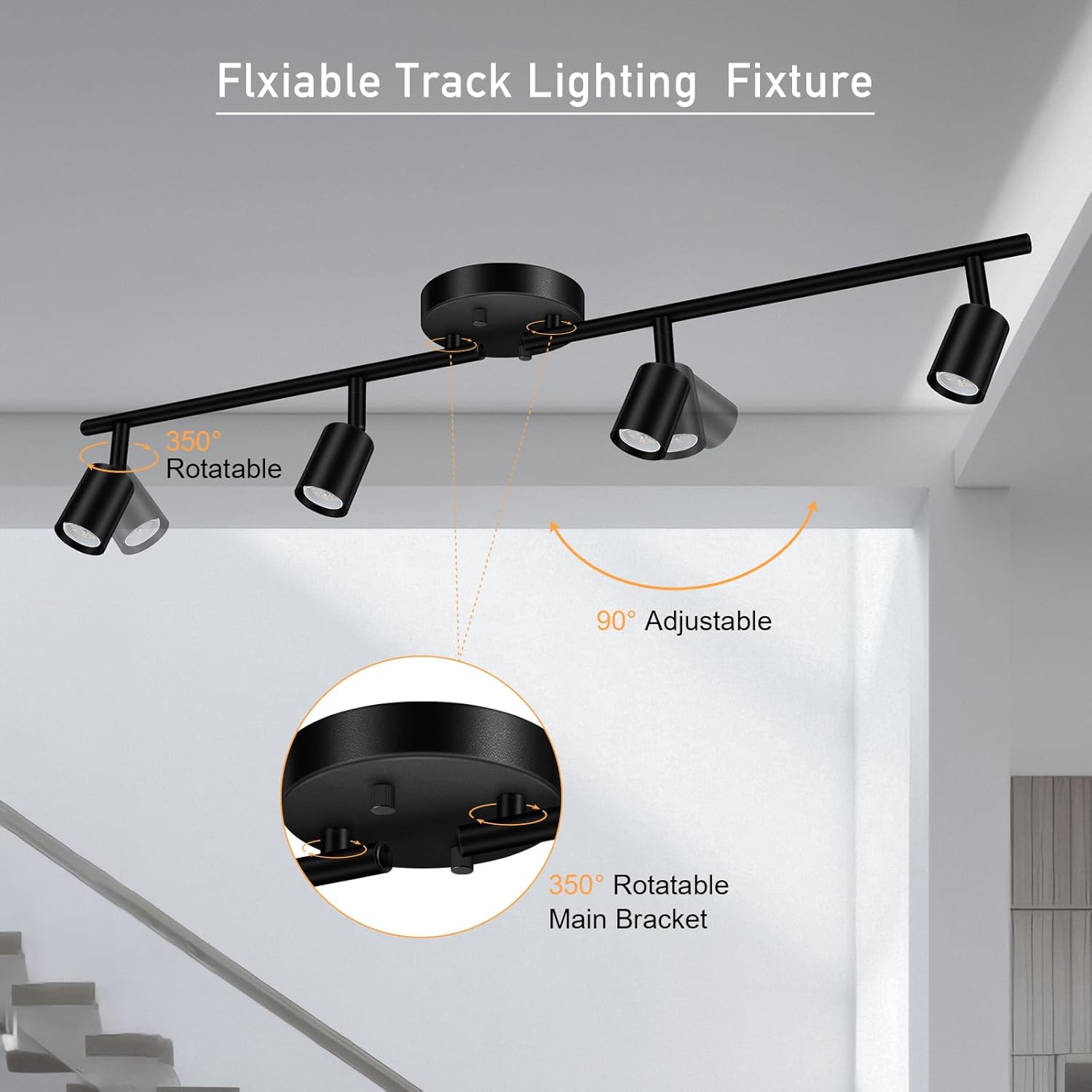BoostArea 4 Light Track Lighting Kit 16W LED Black with Acrylic Bubble Lampshade
