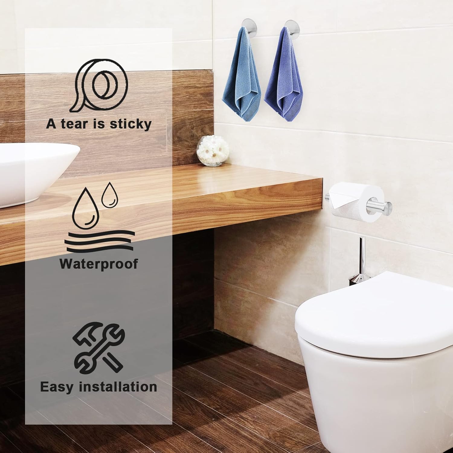 Doweiss Self Adhesive Toilet Paper Holder with 2 Hooks 1
