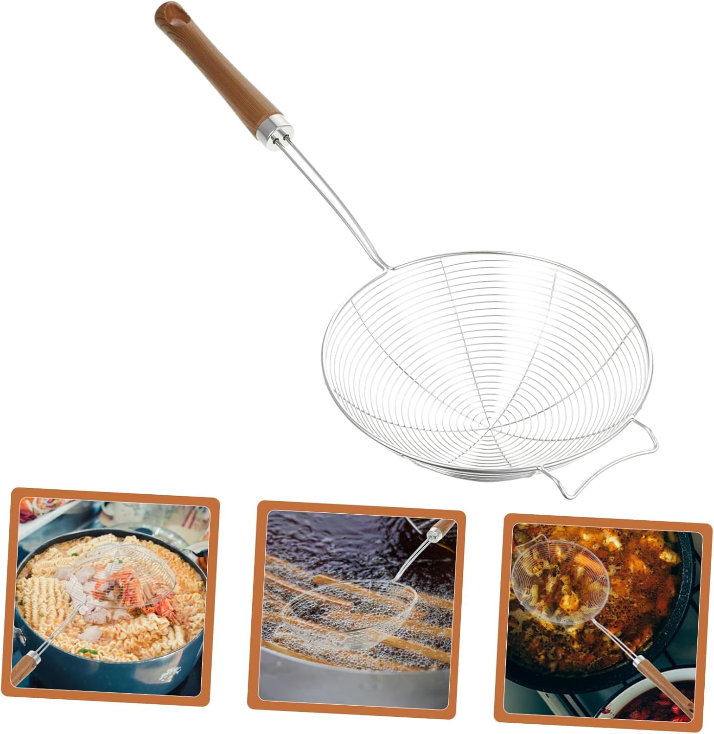 Mikinona 304 Stainless Steel Skimmer Spoon with Wooden Handle