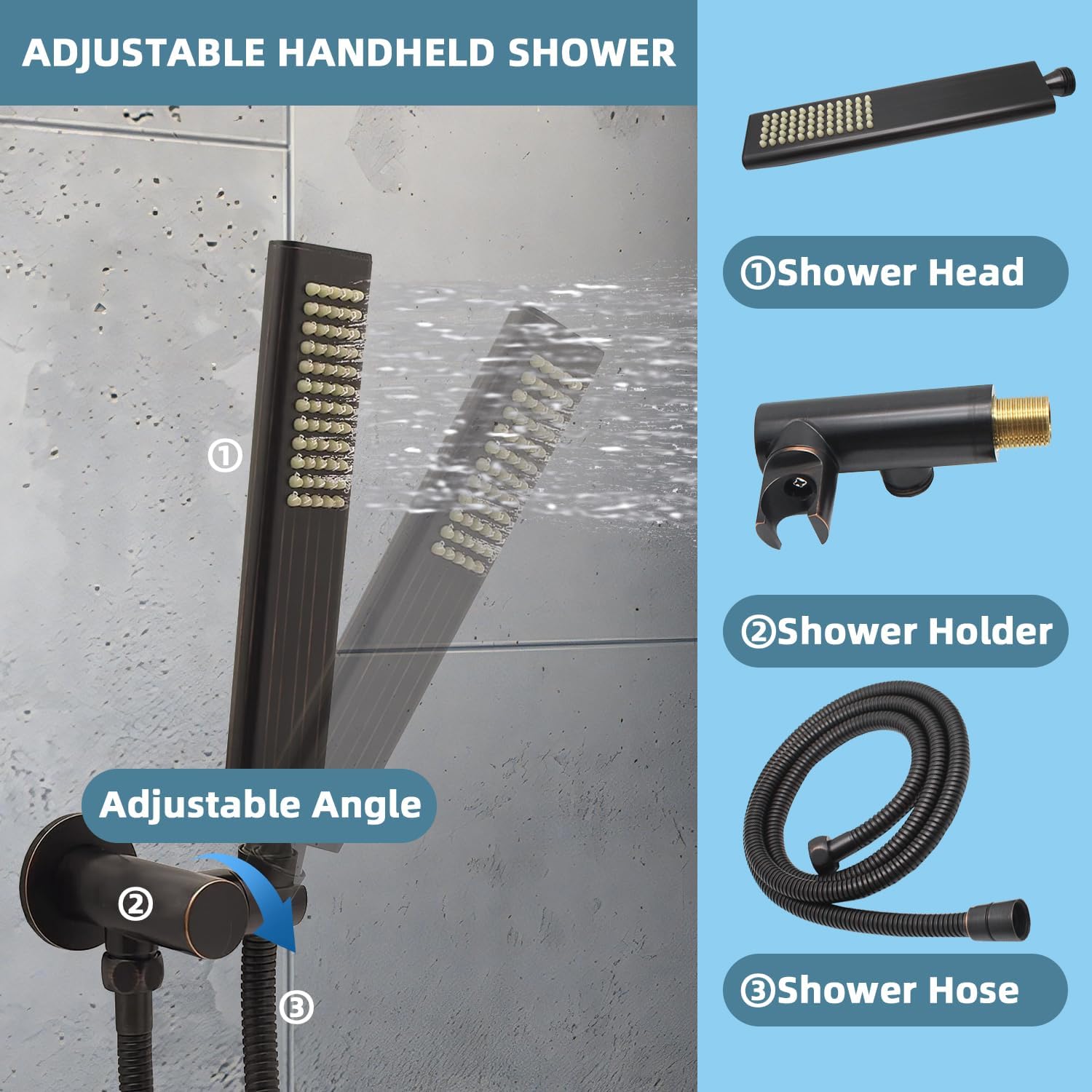 Premium Solid Brass Handheld Shower Head with Arc Design
