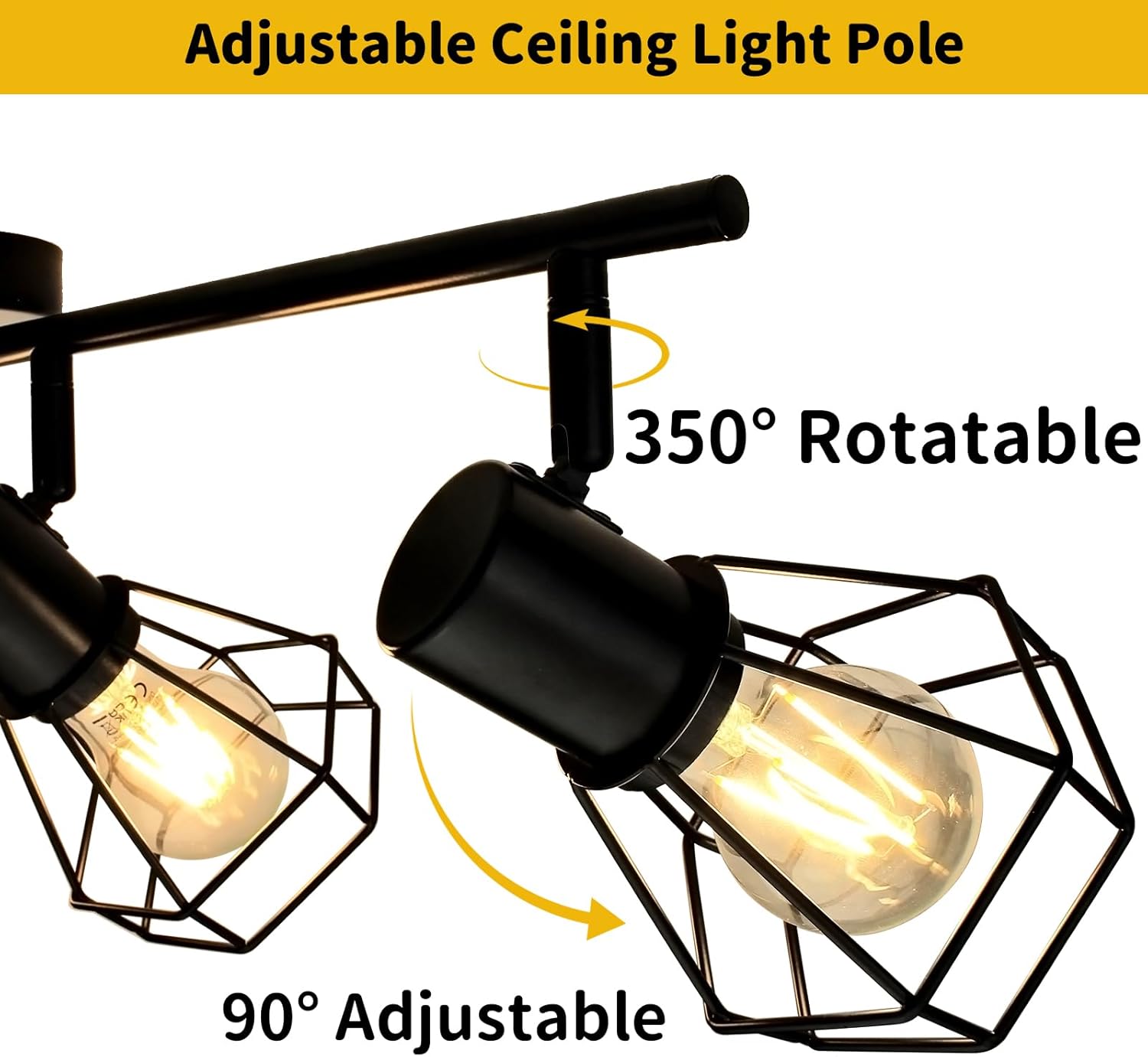 HiBay 4-Light Track Lighting Kit - Black Geometric Metal Cage Industrial Spotlight