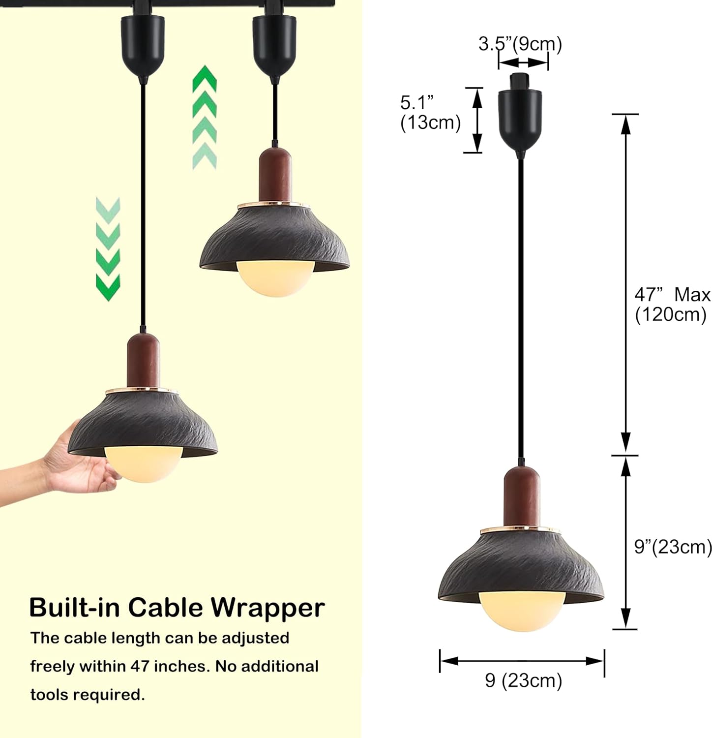 Kiven L Style Track Lighting Pendant with Black Ceramic Shade