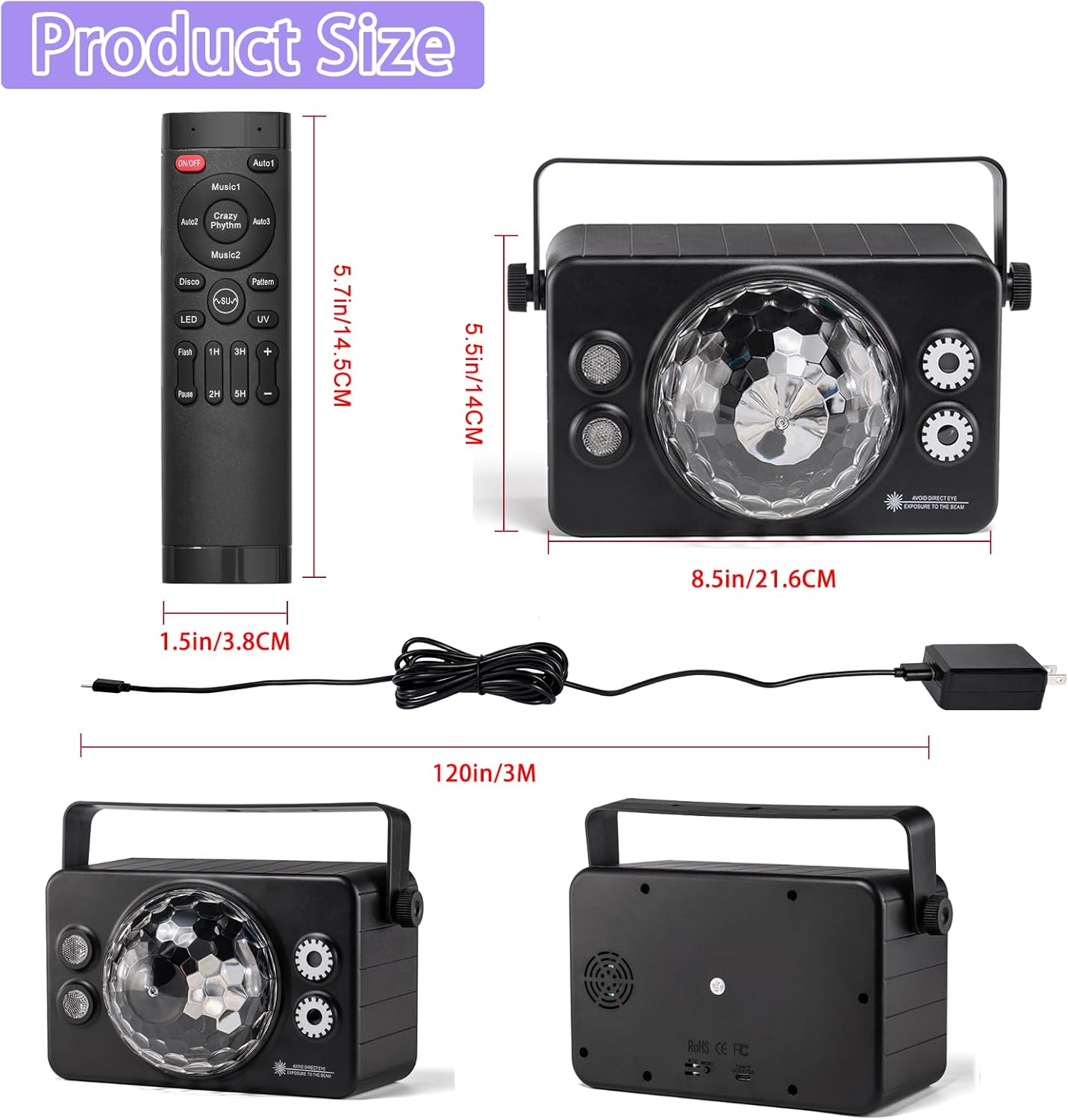 Disco Ball Light with Remote Control and Sound Activation
