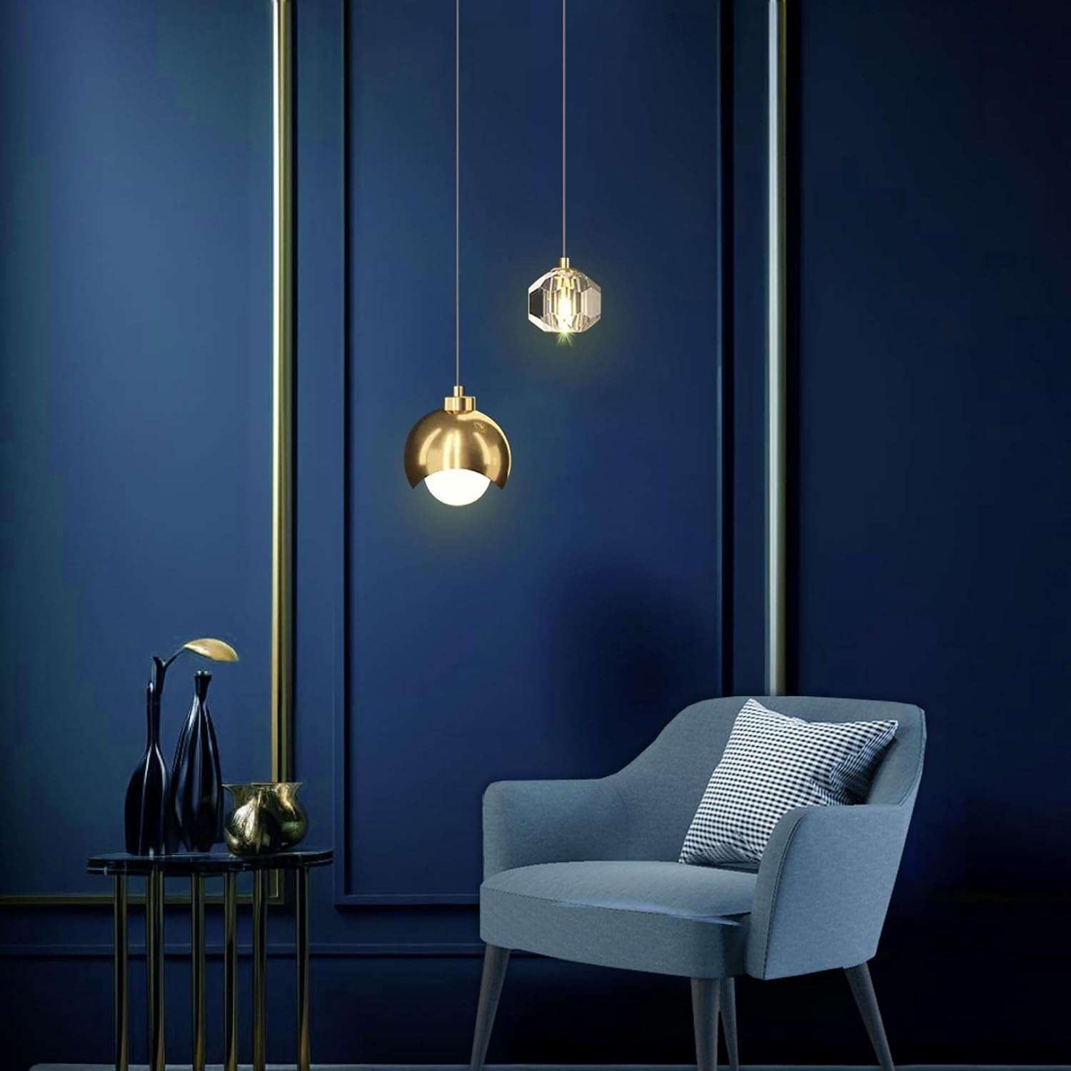 Modern Gold Chandelier Light Fixture with Crystal 79 Inch Dimmable LED Bulb