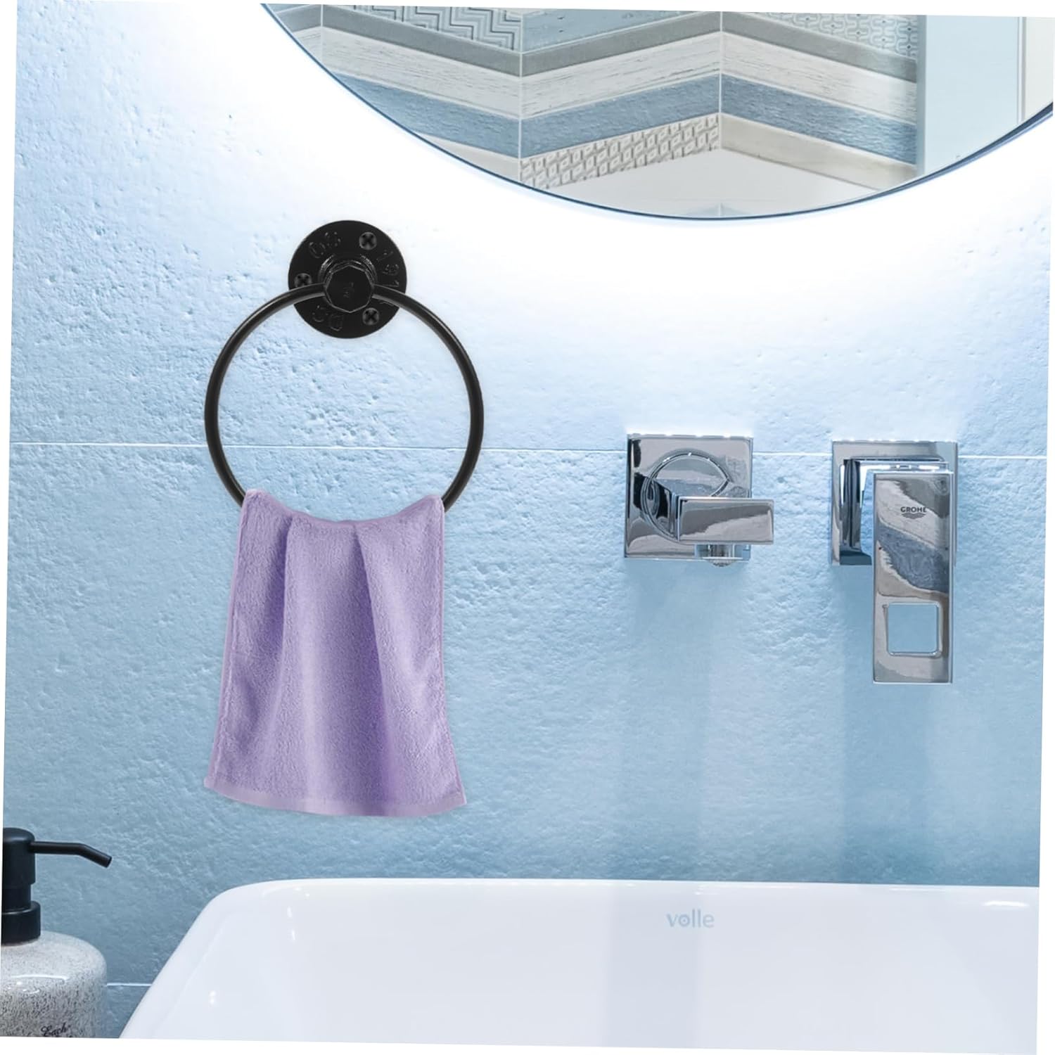Alipis Matte Black Towel Ring Holder