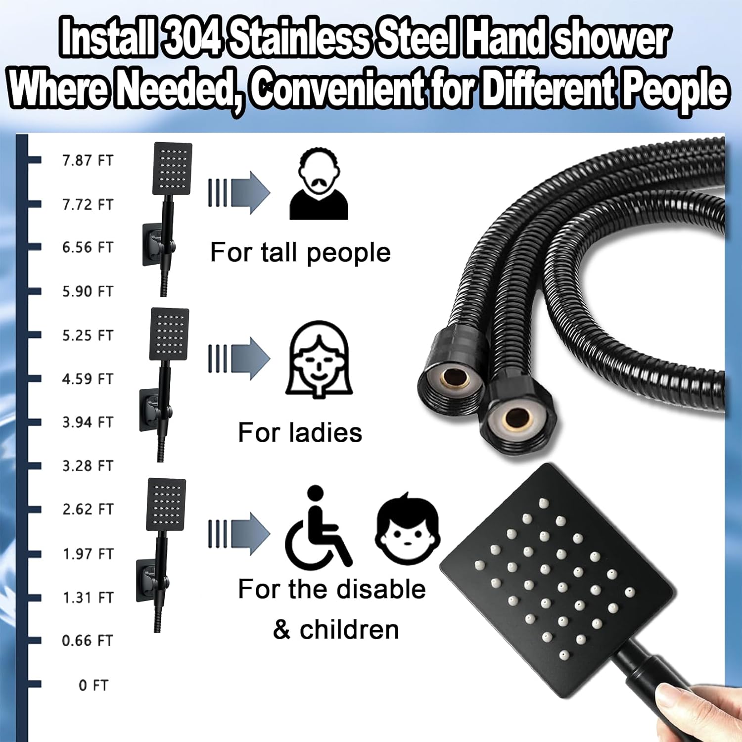 Luxury Black 8 2-in-1 Shower Head Set