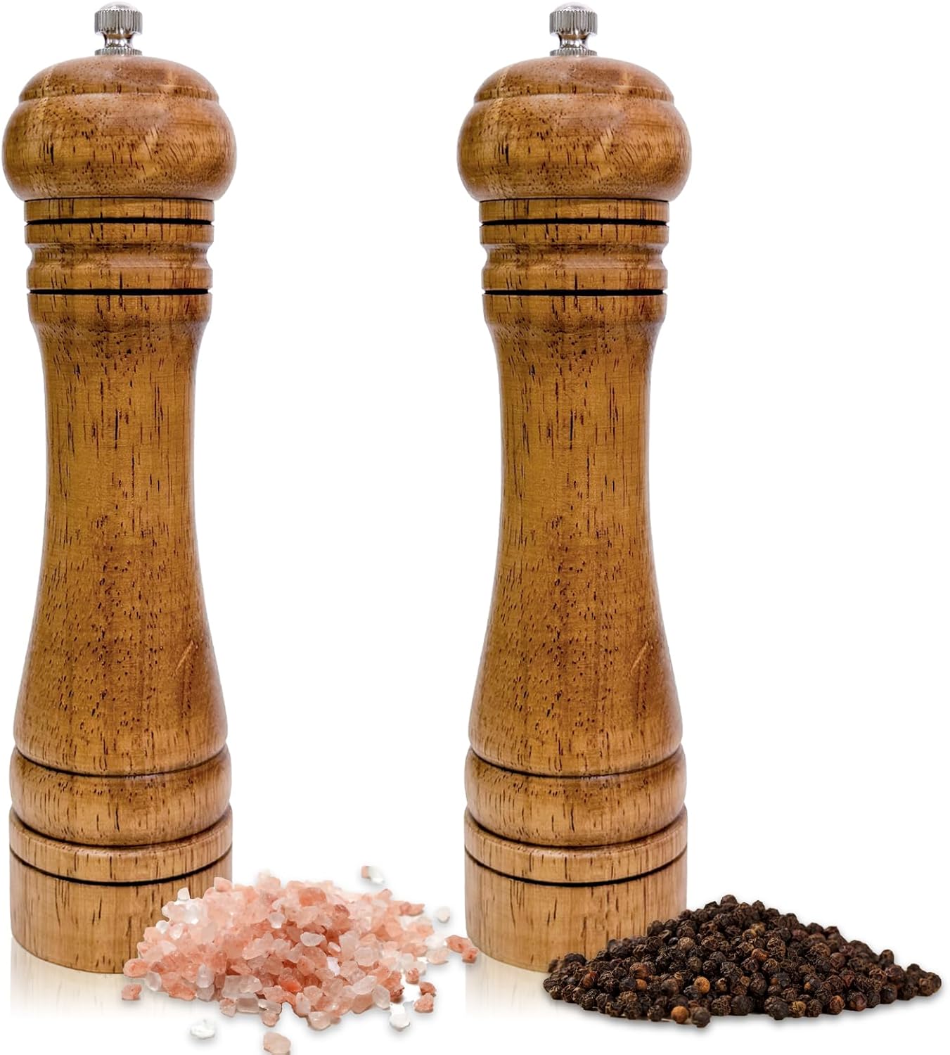 Wooden Salt Pepper Grinder Set with 8 Inch Tall Design 1