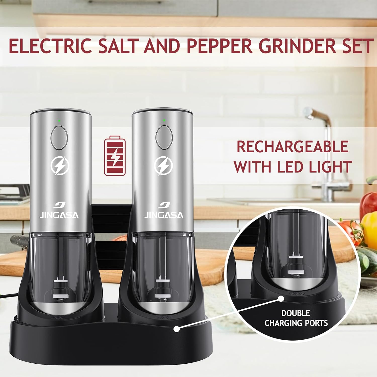JINGASA Electric Salt Pepper Grinder Set with USB Charging