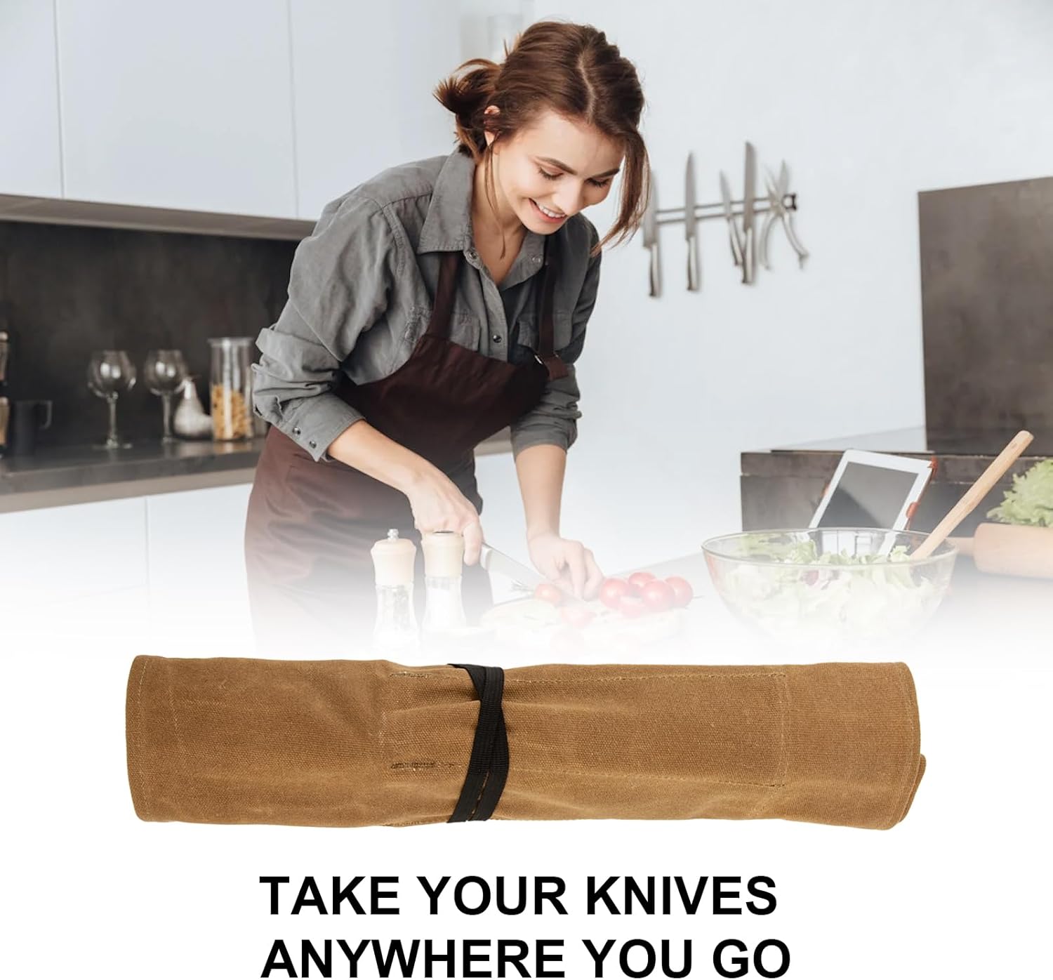 Qchengsan Knife Roll Bag with 8 Slots Khaki