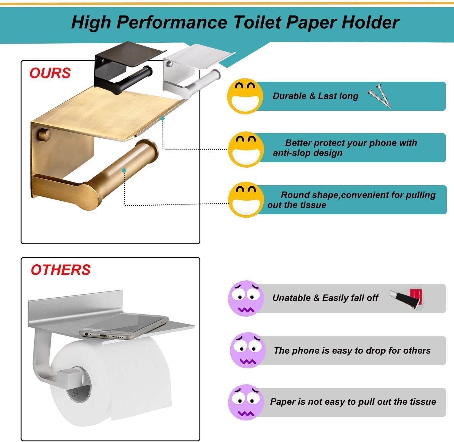 Eitonbu Toilet Paper Holder with Phone Storage - Wall Mount Silvery
