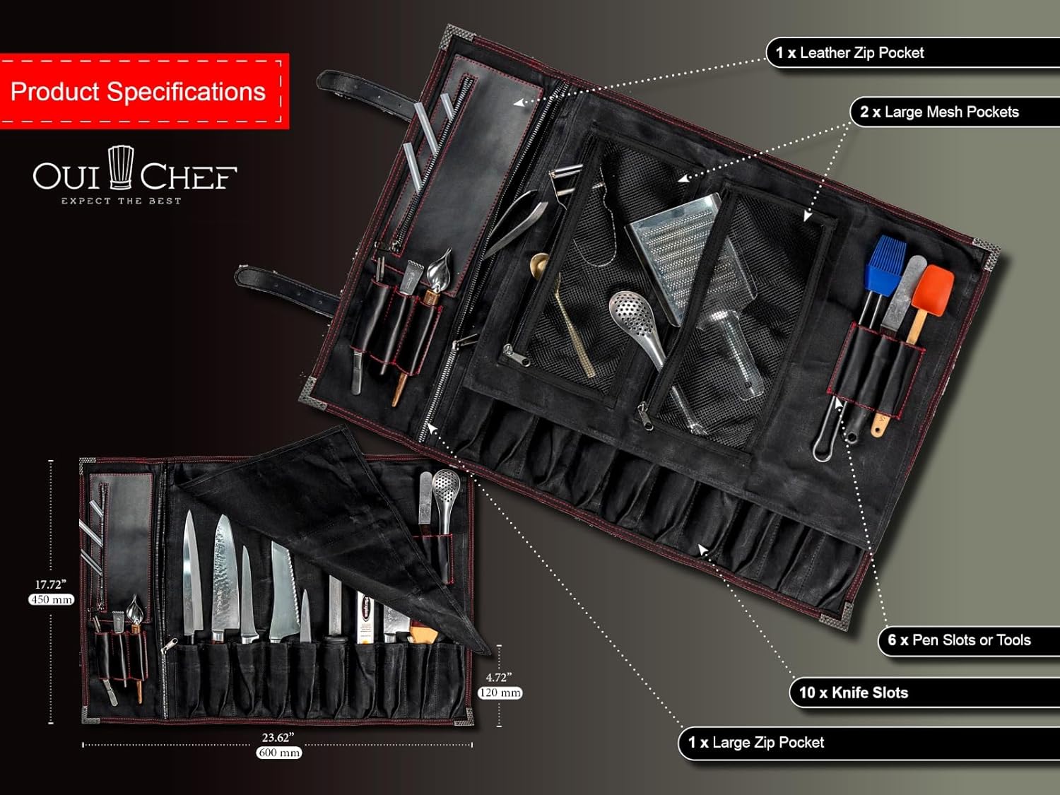 OuiChef Chef Knife Bag for 10 Blades More