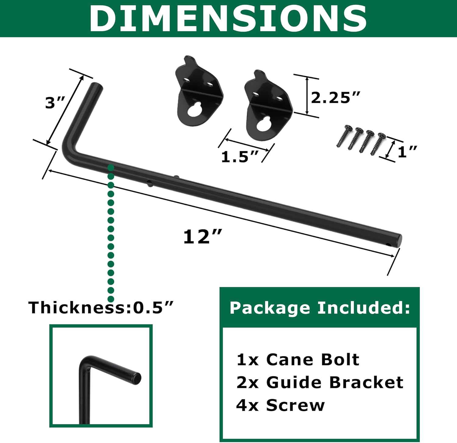 URDOGSLDurable Cane Bolt Gate Drop Rod for Vinyl Fences 12 Weatherguard Protection