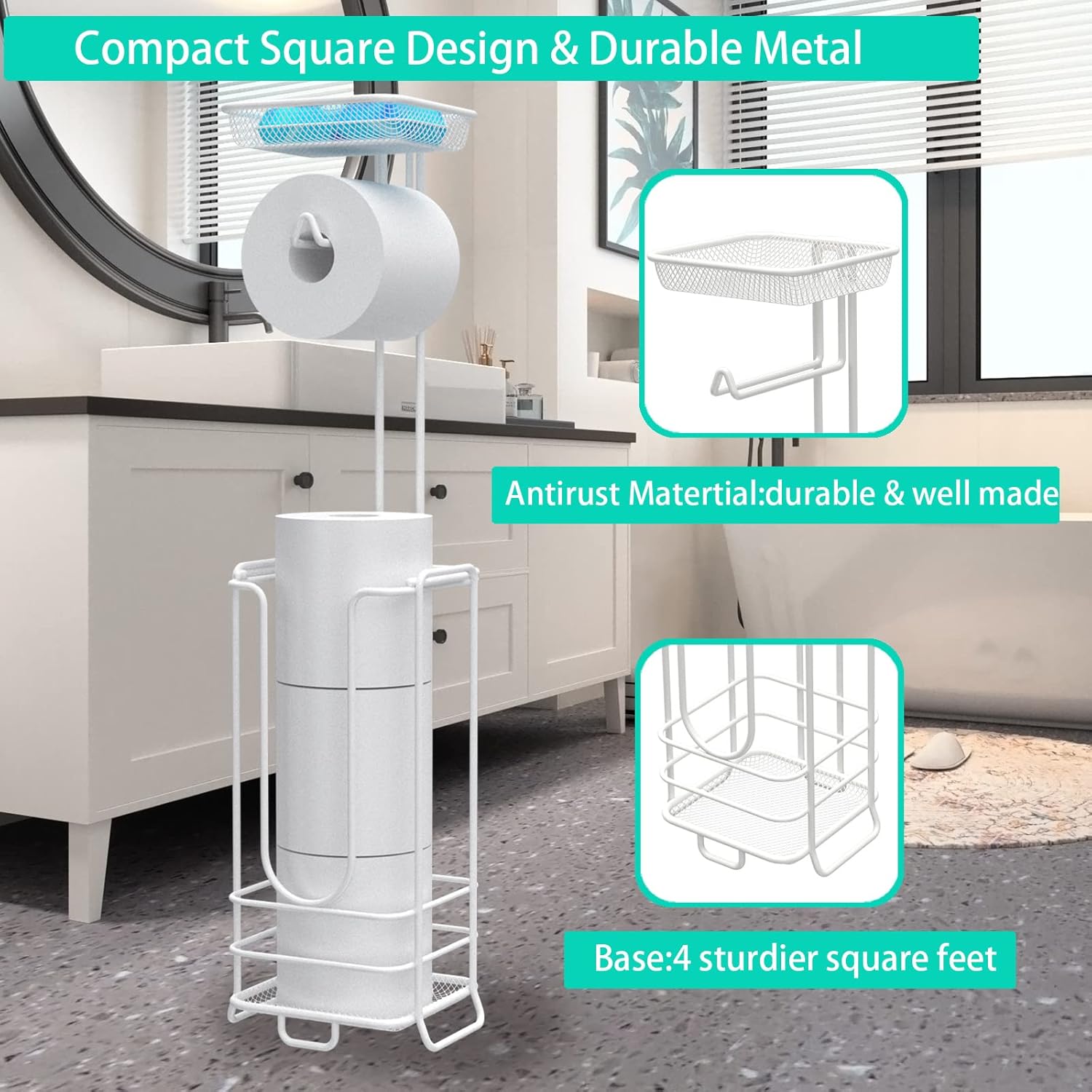 ZCCZ 6305912441 Inch Free Standing Toilet Paper Holder with Shelf