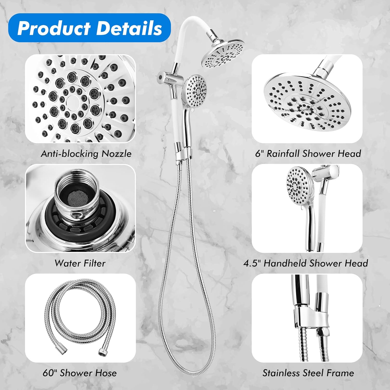 Luxury Handheld Shower Head with Rainfall Option