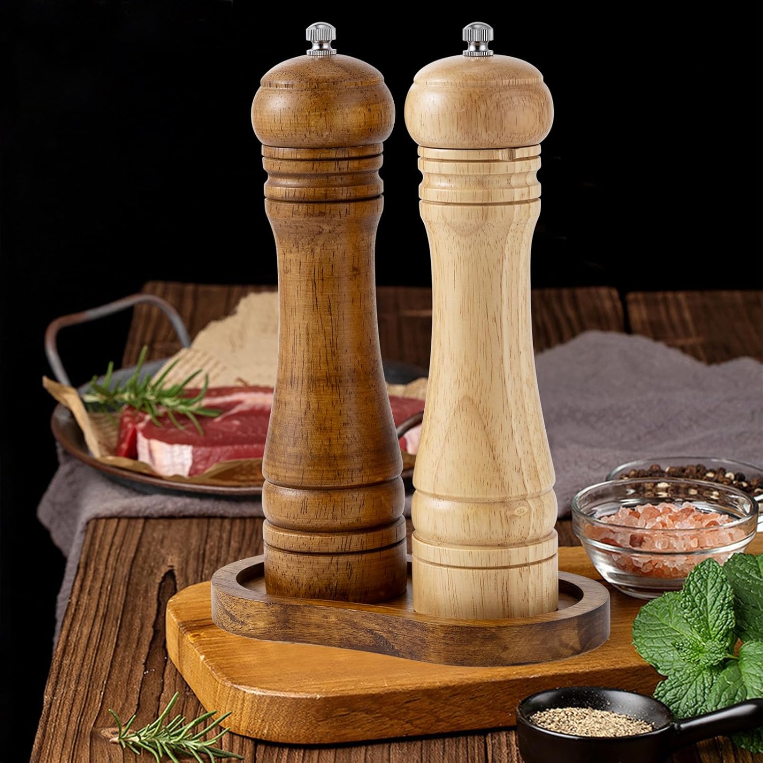 BINHAI Salt and Pepper Wood Mill Rest Tray