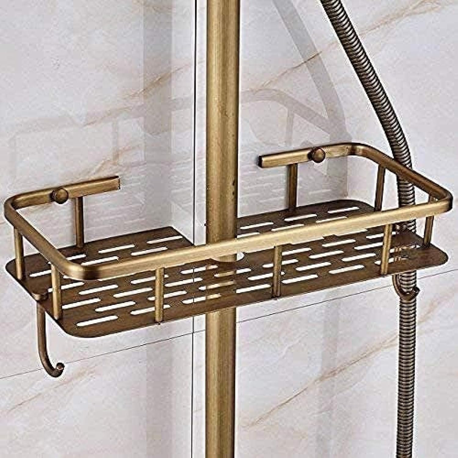 Antique Brass Handheld Shower Head with Storage Basket