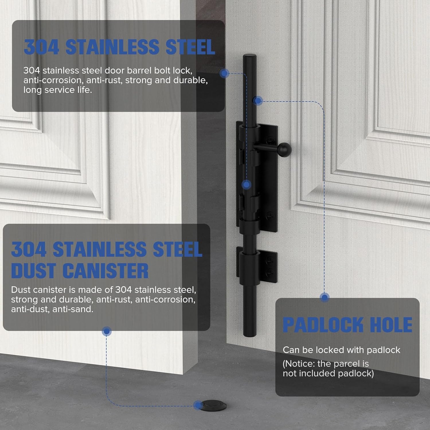 Durable 304 Stainless Steel Barrel Bolt Latch Door Lock