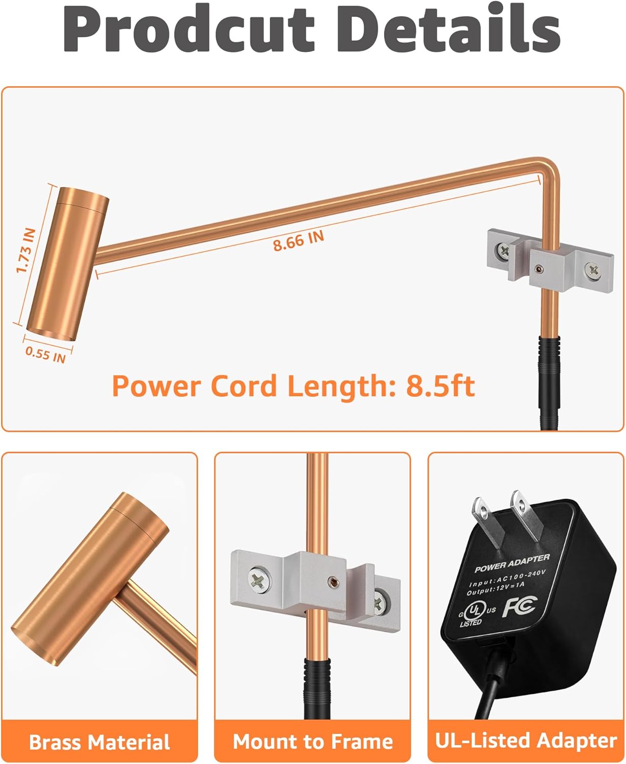 URTOM Dimmable Copper Picture Frame Light with Remote Control and Timer