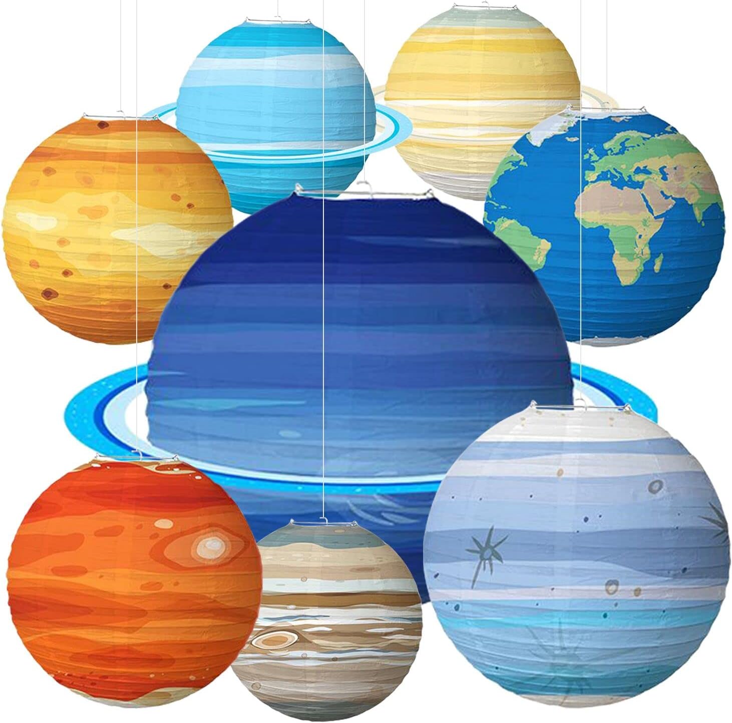 8Pack Paper Lanterns Planets Space Theme Decorations