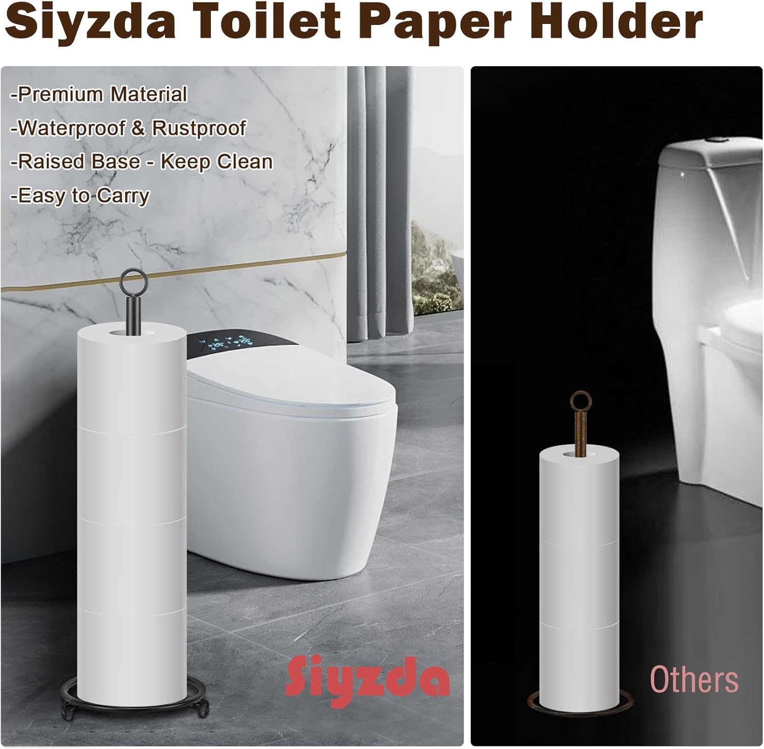 Siyzda Matte Black Toilet Paper Holder Stand