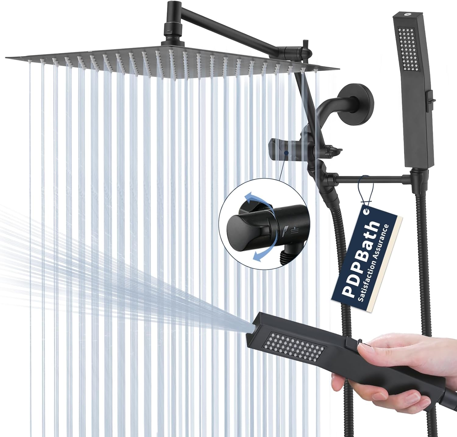 Rainfall Shower Head with 16-inch Extendable Arm and Spa-like Comfort